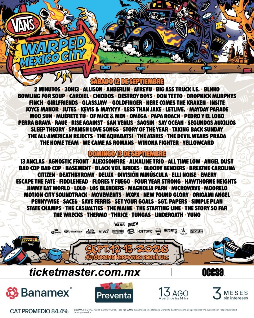 VANS Warped Tour México está a la vuelta de la esquina… ¡Y ya se anunciaron las bandas por&nbsp;día!